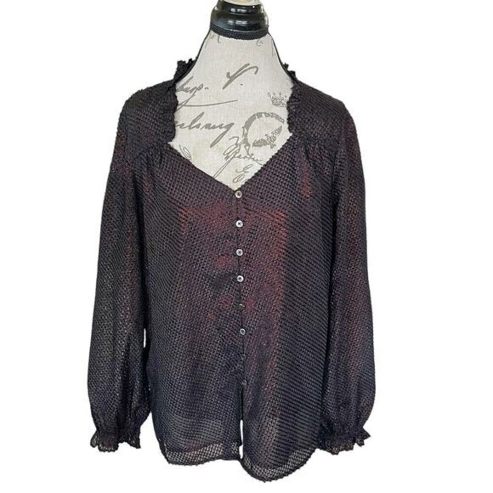 Current Air Womens Blouse Size Large Top Long Sleeve Dark Academia Gothic Chic